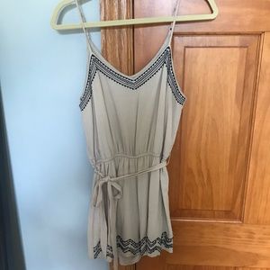 Tan Romper w/ Blue Embroidery